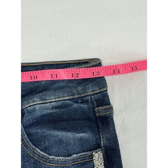 Risen Jeans Women’s With Diamonds Blue Denim Flared Size 27 - Picture 7 of 7